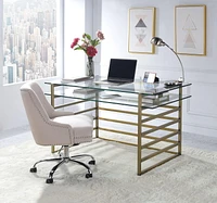 ACME Shona Desk in Antique Gold & Clear Glass