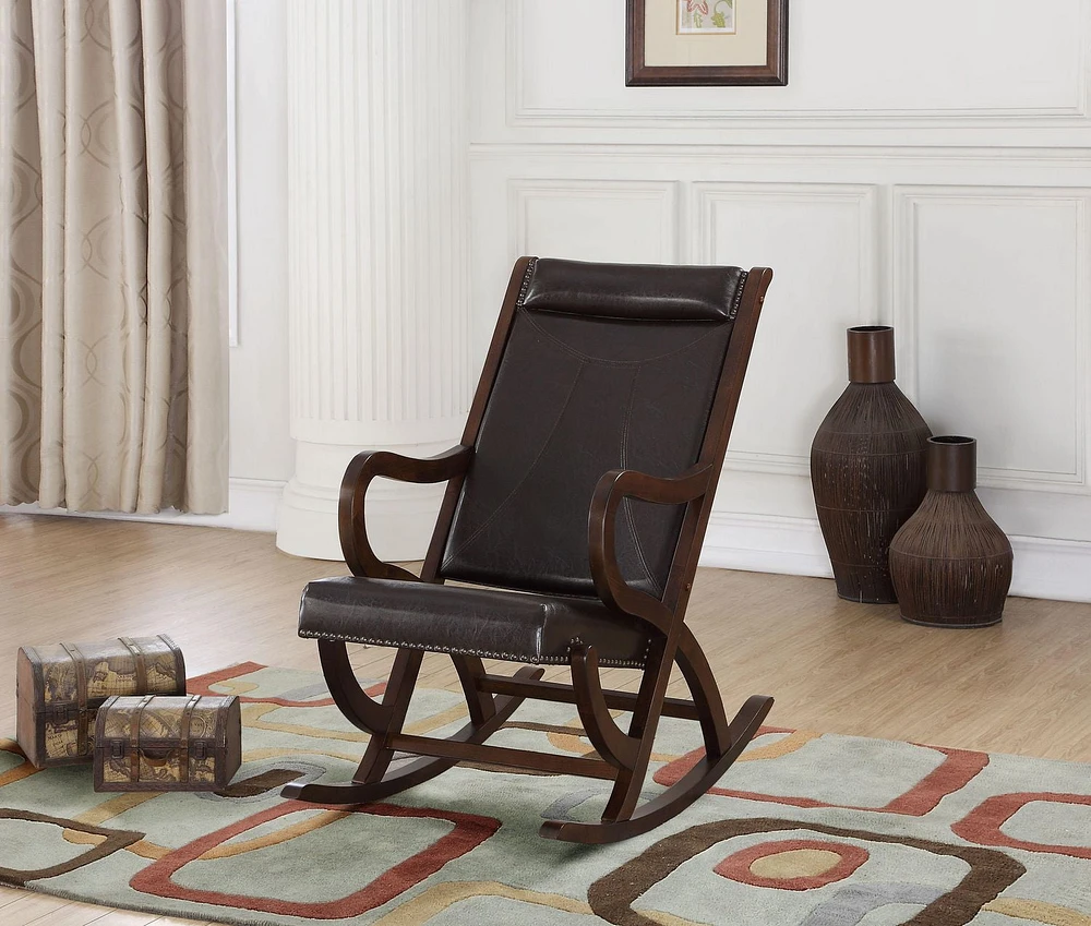 ACME Triton Rocking Chair in Espresso PU & Walnut