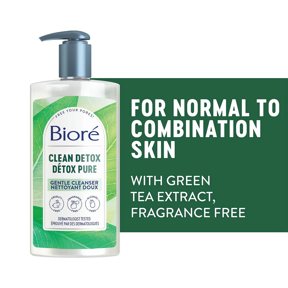 Bioré Clean Detox Gentle Cleanser, for Normal to Combination Skin | Fragrance Free, 200mL, 200mL