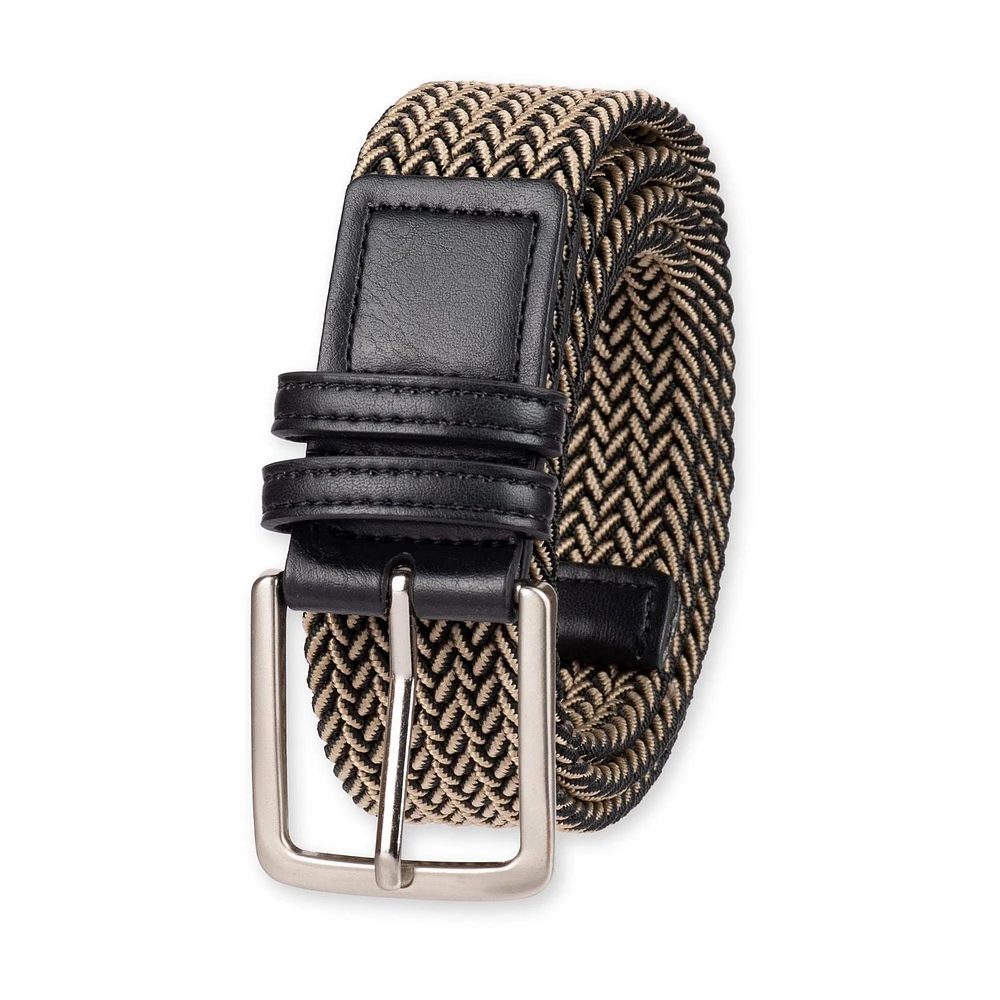 Ceinture tressée Arrow pour hommes en tissu élastique avec garniture en cuir de 35mm Tailles M à TG