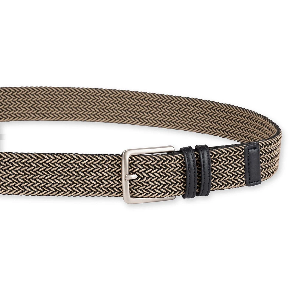 Ceinture tressée Arrow pour hommes en tissu élastique avec garniture en cuir de 35mm Tailles M à TG