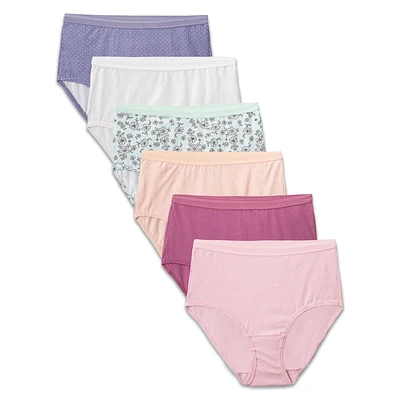 Fruit of the Loom Ladies Assorted Colours Cotton Briefs, 6-Pack