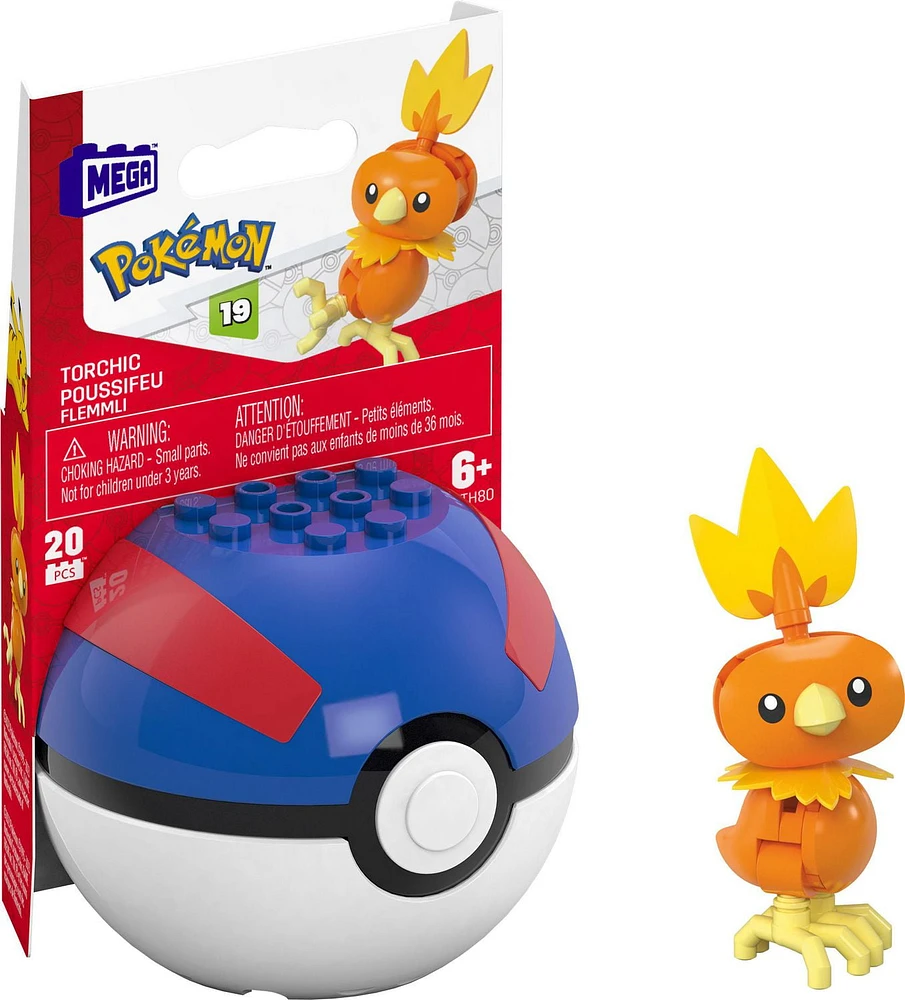 MEGA Pokemon Torchic Building Toy Kit, Poseable Action Figure (20 Pieces) for Kids