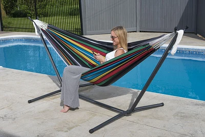 Vivere Cotton Double Hammock with 9' Stand