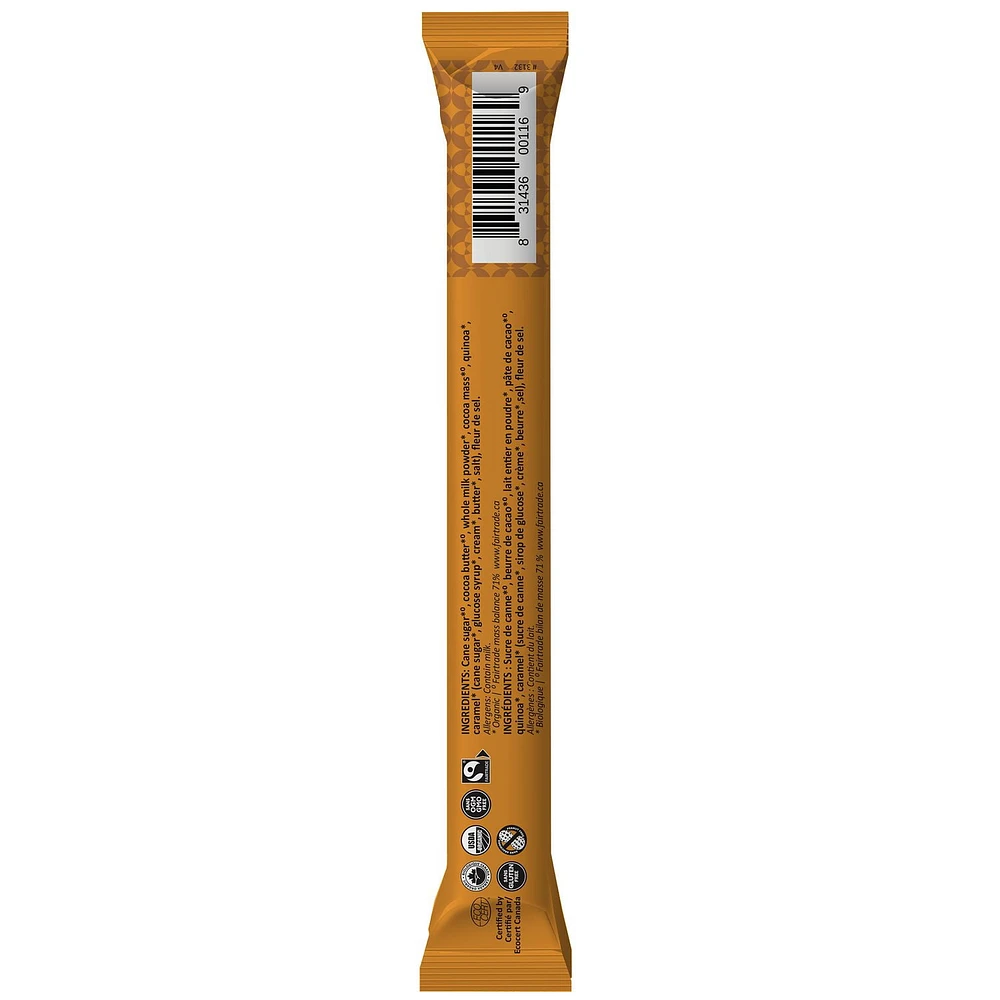 38% MILK CHOCOLATE BATON WITH SALTED CARAMEL AND QUINOA CRISP, milk chocolate salted caramel&crispy quinoa