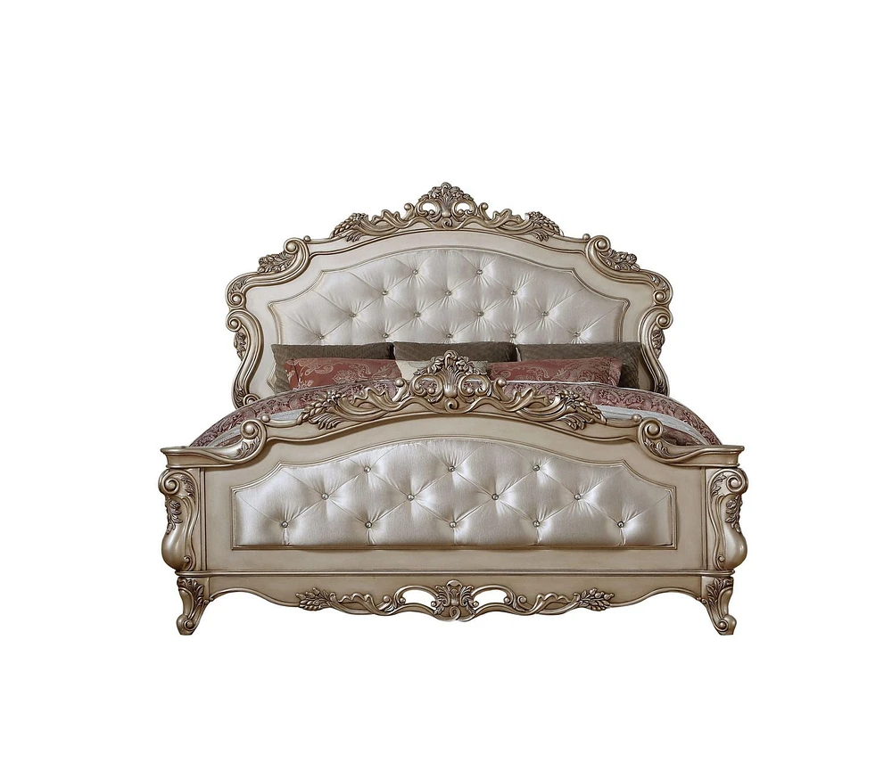 ACME Gorsedd Queen Bed in Fabric & Antique White