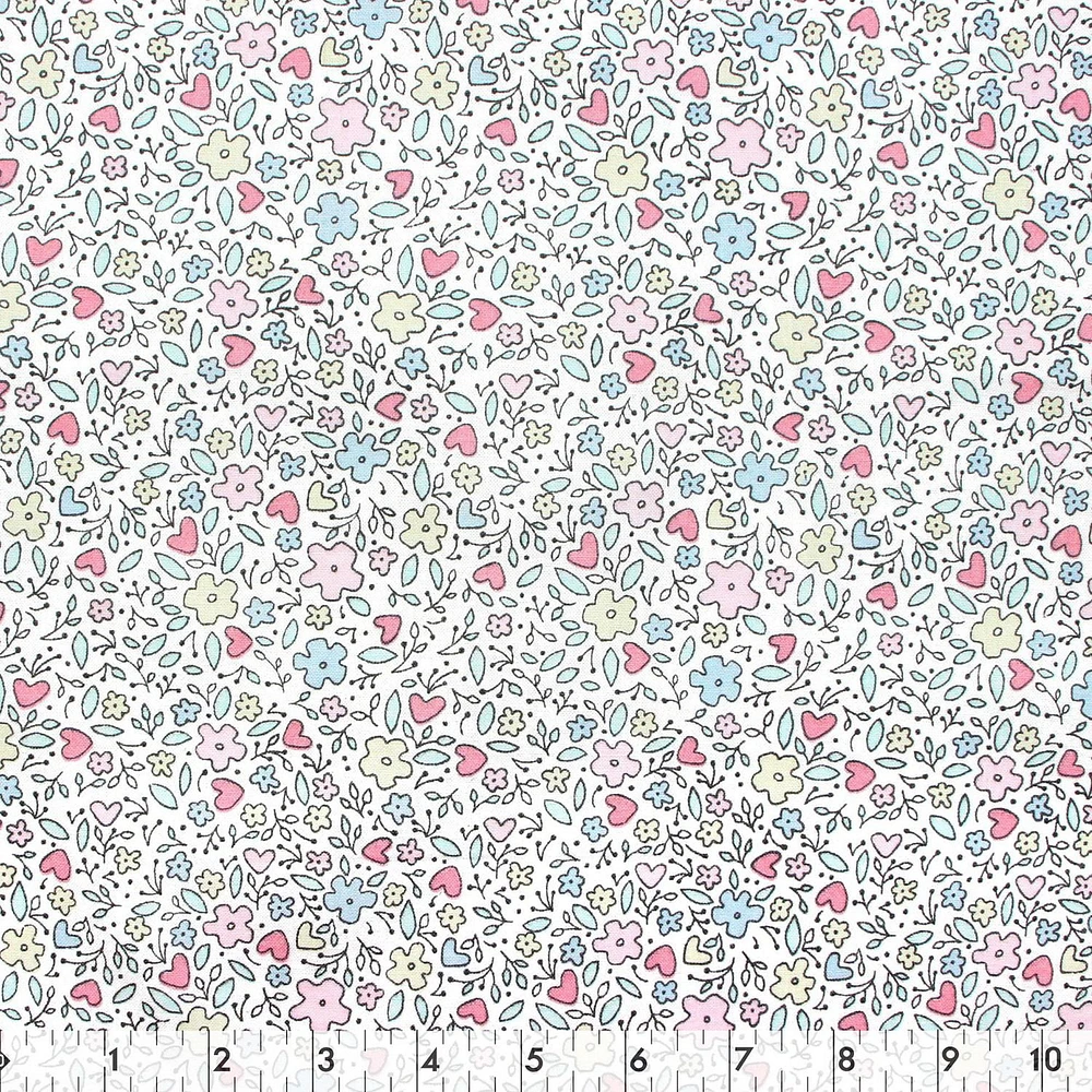 Fabric Creations White with Pastel Drawn Flowers Fat Quarter Pre-Cut Fabric - 18" x 21" / 45cm x 53cm, 18" x 21" / 45cm x 53cm