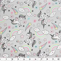 Fabric Creations Grey with Pastel Rainbow Unicorns Fat Quarter Pre-Cut Fabric - 18" x 21" / 45cm x 53cm, 18" x 21" / 45cm x 53cm