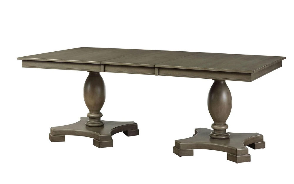 ACME Waylon Dining Table w/Double Pedestal in Gray Oak