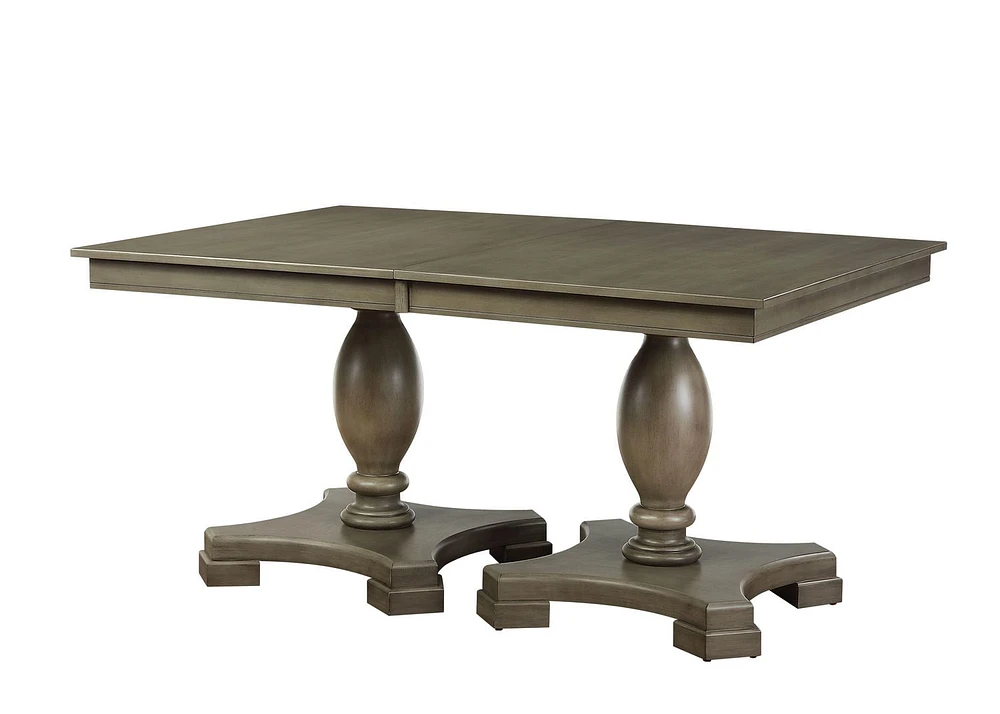 ACME Waylon Dining Table w/Double Pedestal in Gray Oak