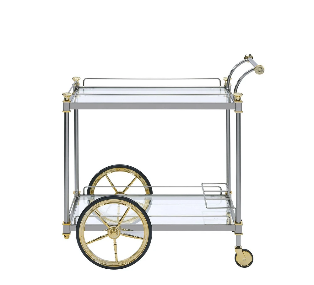 ACME Cyrus Serving Cart in Silver/Gold & Clear Glass