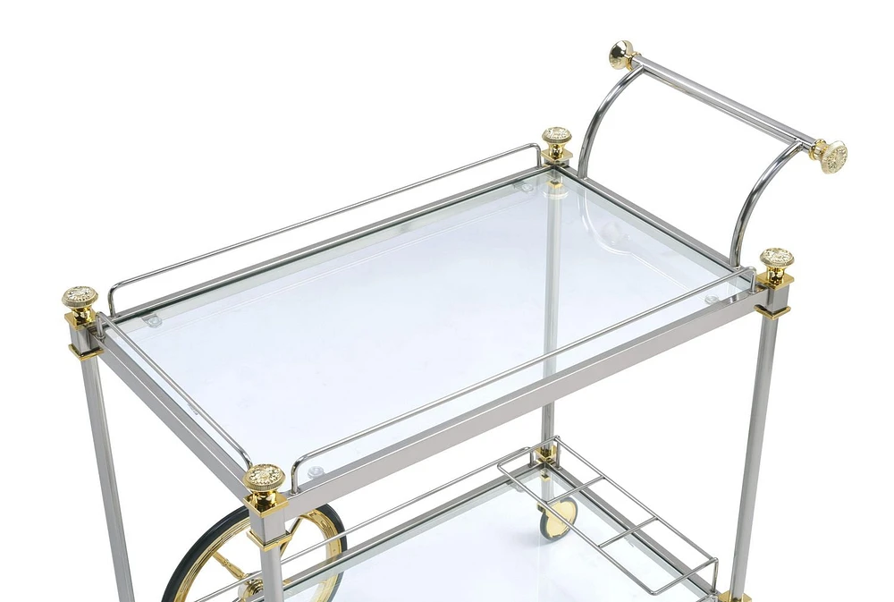 ACME Cyrus Serving Cart in Silver/Gold & Clear Glass