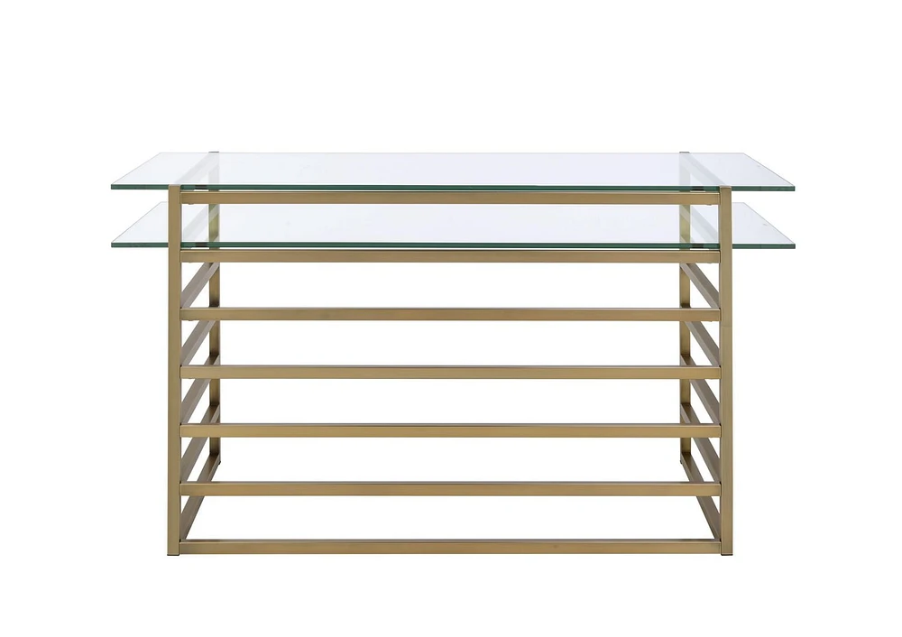 ACME Shona Desk in Antique Gold & Clear Glass