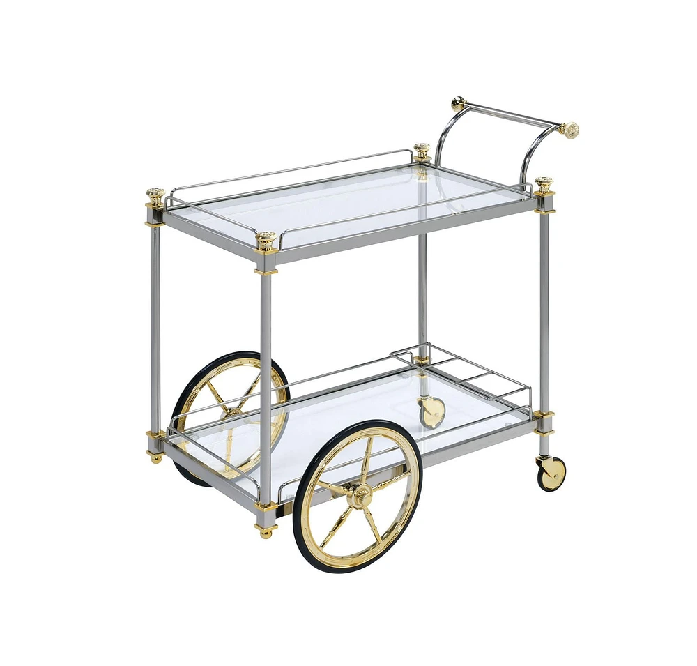 ACME Cyrus Serving Cart in Silver/Gold & Clear Glass