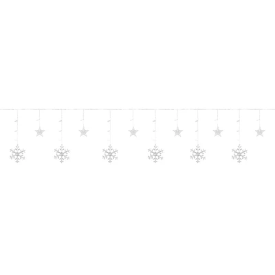 Star and Snowflake Icicle Light String, 114 LED Lights in Warm White, 6 Snowflakes - 6 Stars