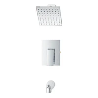 The akuaplus® - INA pressure balance valve faucet 1/2 in. PEX connection with shower head and spout 5 1/4 in. x 1/2 in. slip-fit. Chrome finish