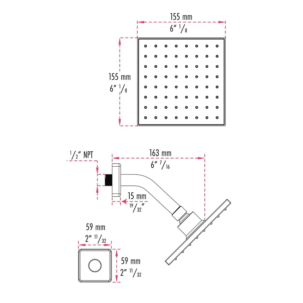 The akuaplus® - INA pressure balance valve faucet 1/2 in. PEX connection with shower head and spout 5 1/4 in. x 1/2 in. slip-fit. Chrome finish