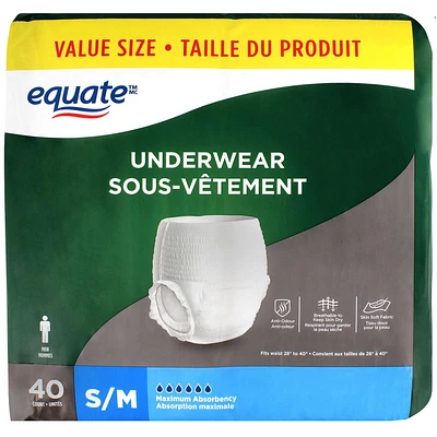 Equate Men’s Maximum Absorbency Protective Underwear, Small, 40 pairs
