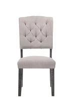 ACME Bernard Side Chair (Set-2) in Fabric & Weathered Gray Oak