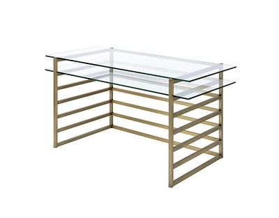 ACME Shona Desk in Antique Gold & Clear Glass