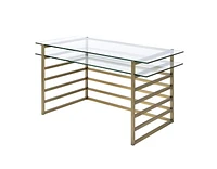 ACME Shona Desk in Antique Gold & Clear Glass