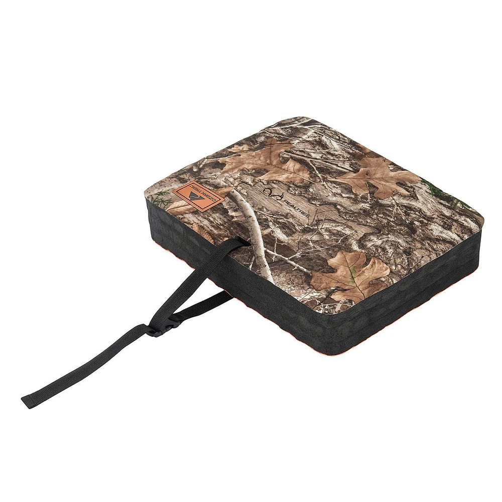 Ozark Trail Foam Hunting Cushion reversible Camo & Orange sides, carry strap, multi purpose, size:  15.5 x 12 x 3.in