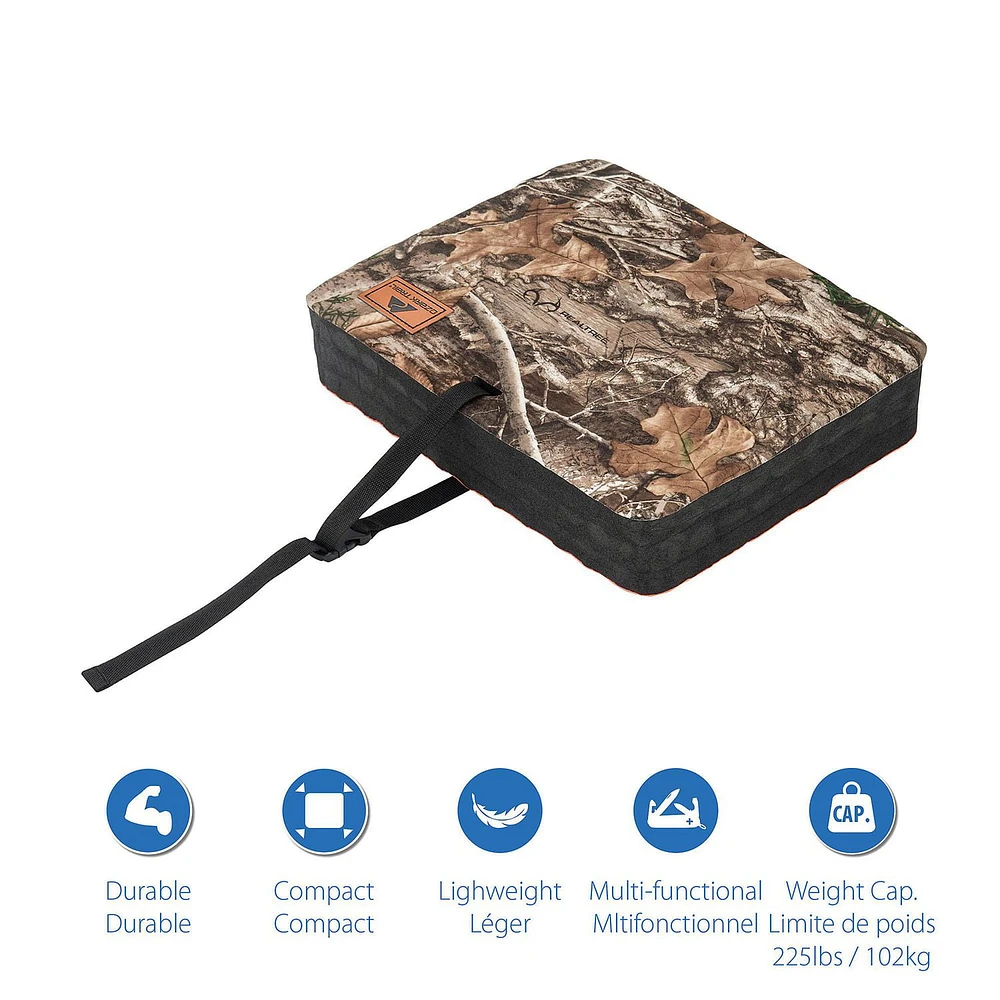 Ozark Trail Foam Hunting Cushion reversible Camo & Orange sides, carry strap, multi purpose