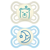 MAM Perfect Night Pacifiers, Glow in the Dark Pacifiers (2 pack) MAM Pacifiers 0-6 Months, Best Pacifier for Breastfed Babies, Baby Boy Pacifier