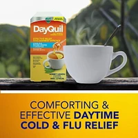 DayQuil Hot Remedy Cold, Flu & Congestion Medicine, Daytime, Non-Drowsy Relief for Fever & Headache, Sore Throat Pain, Nasal Congestion, Cough, Multi-Action, Honey Lemon Flavoured, 8 Powder Packets, 8CT