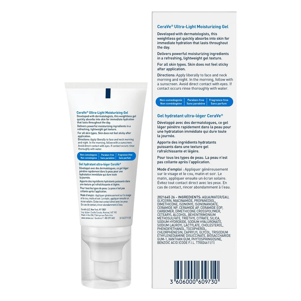 CeraVe Ultra-Light Moisturizing Gel | Fragrance-Free, Lightweight Face Moisturizer with Ceramides, Niacinamide, Hyaluronic Acid. 52 mL, CRV ULTRA LIGHT GEL 1.7OZ CA