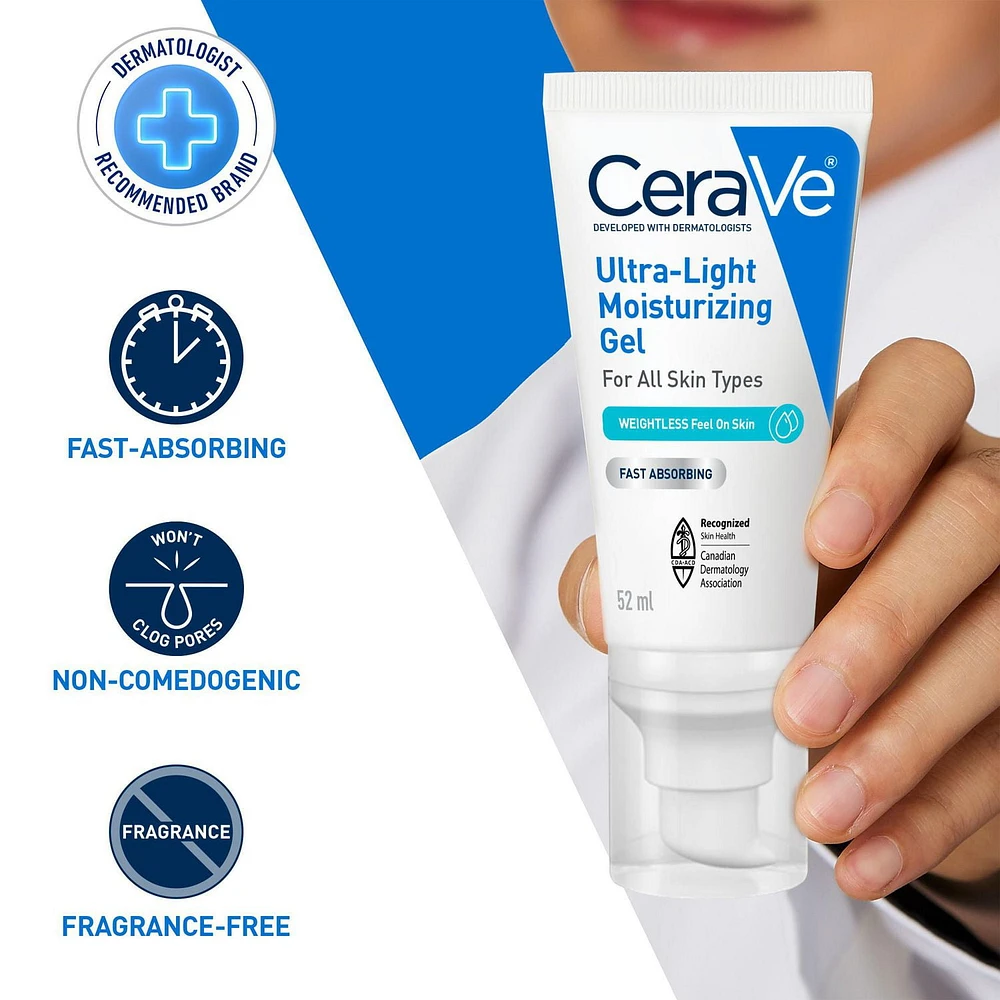 CeraVe Ultra-Light Moisturizing Gel | Fragrance-Free, Lightweight Face Moisturizer with Ceramides, Niacinamide, Hyaluronic Acid. 52 mL, CRV ULTRA LIGHT GEL 1.7OZ CA