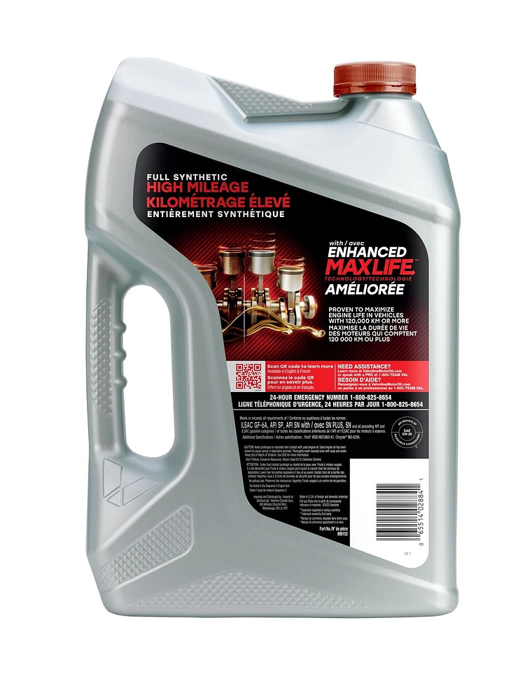 Valvoline Full Synthetic High Mileage MaxLife 5W-20 Motor Oil 5L Case Pack