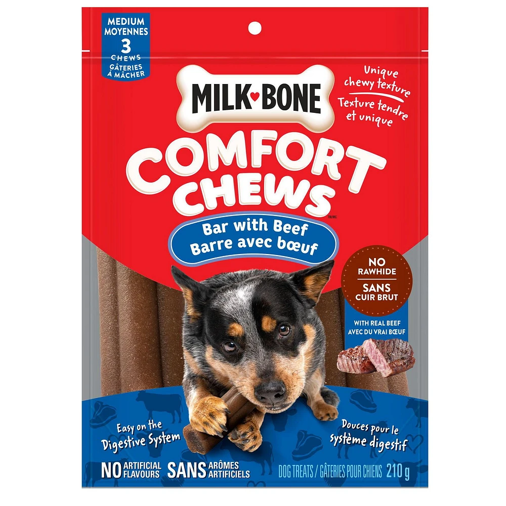 Milk-Bone Comfort Chews Bar with Beef MEDIUM, Dog Treats, 210g, Milk Bone Comfort Chew M Beef