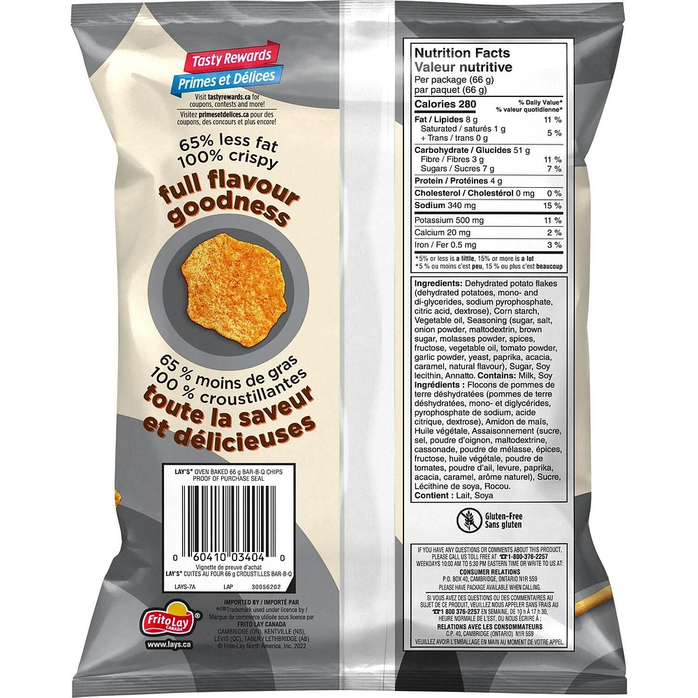 Lay's Oven Baked Bar-B-Q flavoured potato chips, 66g