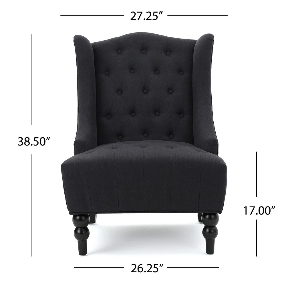 Noble House Adriana High-Back Fabric Club Chair, Dark Charcoal