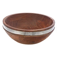 IH Casa Decor Natural Acacia Wood With Hammered Nickel Salad Bowl