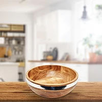 IH Casa Decor Natural Acacia Wood With Hammered Nickel Salad Bowl