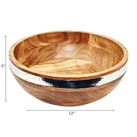 IH Casa Decor Natural Acacia Wood With Hammered Nickel Salad Bowl