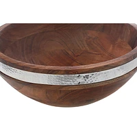 IH Casa Decor Natural Acacia Wood With Hammered Nickel Salad Bowl