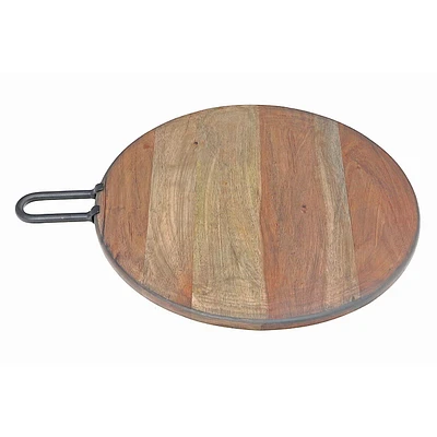 IH Casa Decor Grey Acacia Wood Round Board Avec Poignée Gunmetal