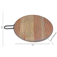 IH Casa Decor Gray Acacia Wood Round Board With Gunmetal Handle