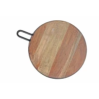 IH Casa Decor Gray Acacia Wood Round Board With Gunmetal Handle