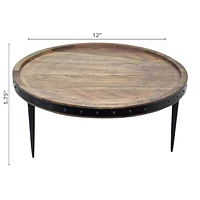 IH Casa Decor Gray Acacia Wood With Riveted Gunmetal Cake Stand