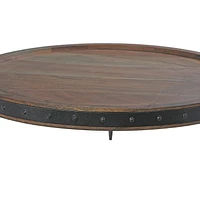 IH Casa Decor Gray Acacia Wood With Riveted Gunmetal Cake Stand