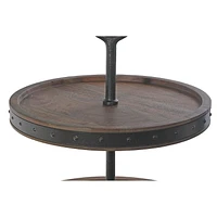 IH Casa Decor Gray Acacia Wood With Riveted Gunmetal 2 Tier Cake Stand