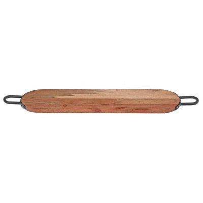 IH Casa Decor Natural Acacia Wood Oval Serving Board With Gunmetal Handles