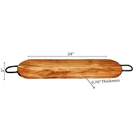 IH Casa Decor Natural Acacia Wood Oval Serving Board With Gunmetal Handles