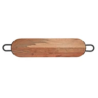 IH Casa Decor Natural Acacia Wood Oval Serving Board With Gunmetal Handles