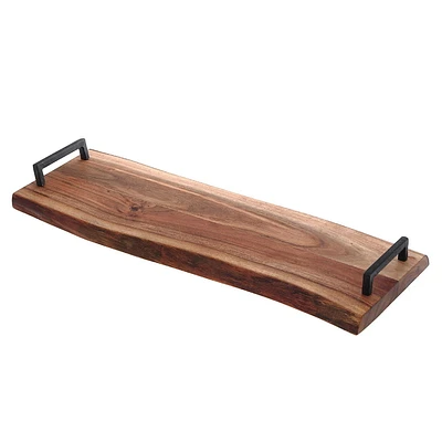 IH Casa Decor Acacia Wood Live Edge Serving Board With Iron Handles