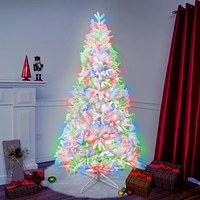 7.5FT prelit pe/pvc white pine tree,350 dual color (warm white/multi) 5mm 8 function lights,1568 tip